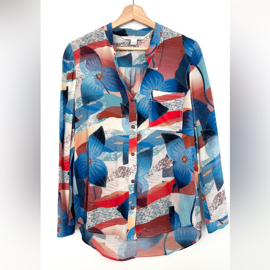 Diane Von Furstenberg Floral Button-Front Silk Blouse